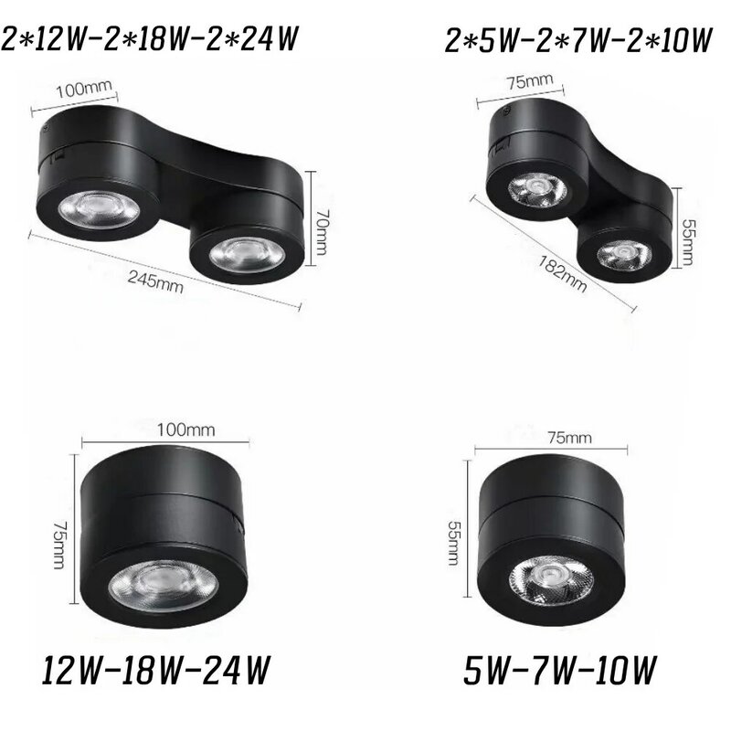 Projecteur rond ultra-mince COB anti-absorbe ouissement Dimmable LED Downlight 5W 7W 18W 24W 1-2Head Plafonnier AC85-265V Éclairage intérieur