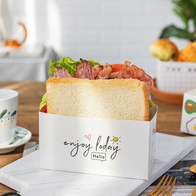 Op Maat Gemaakte Productgoedkope Custom Drop Sandwich Toast Broodverpakking Papieren Dozen Wegwerp Kartonnen Ontbijtverpakking