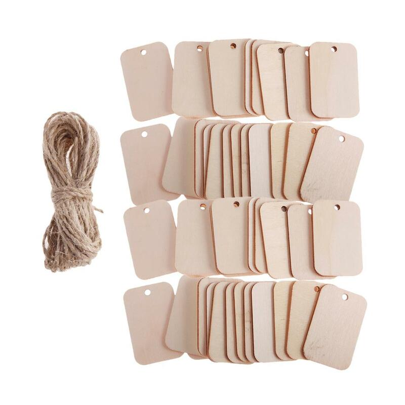 100pcs Natural Blank Rectangle Wooden Hanging Tags Wood Pieces Pendants