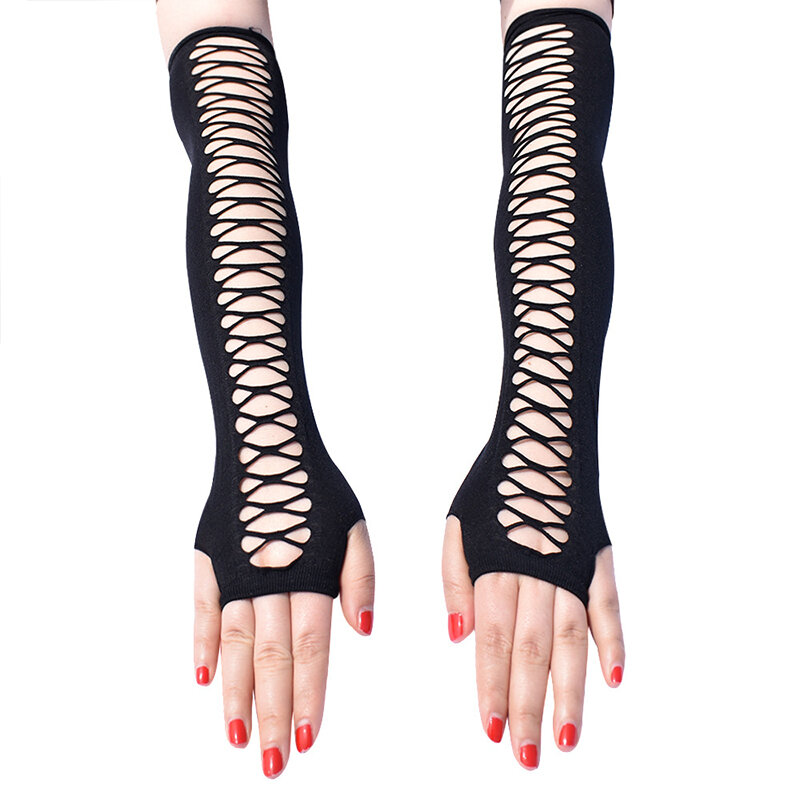 Женские рукавицы до локтя, эластичные перчатки без пальцев, рукавицы для сенсорного экрана, перчатки с вырезами и перекрестными сетчатыми вставками, костюмы для косплея