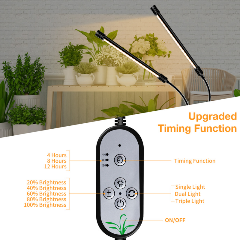 USB植物成長ランプ,白い照明,フルスペクトル,5つの調光可能レベル,4/8/12時間,タイマー