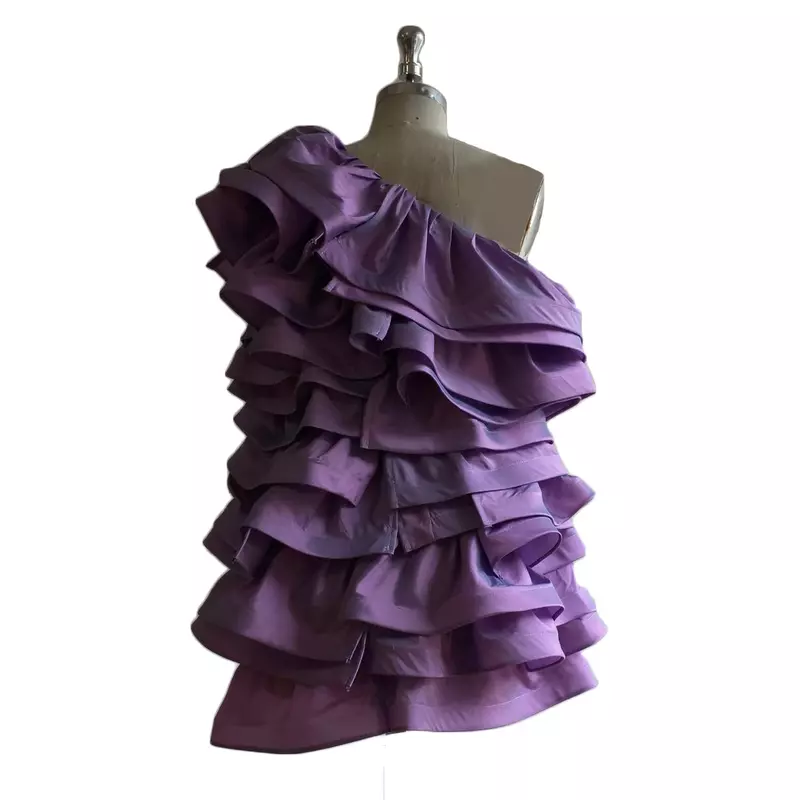 Новинка 2024, дизайнерское многослойное женское платье с одним плечом, оборками, женское мини-платье на день рождения, индивидуальное изготовление