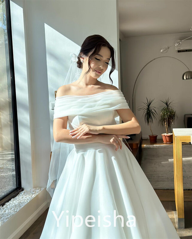 Yipeisha-A-Line فستان حفلة موسيقية ، أورجانزا رايات ، مكشوف الكتفين ، حفل زفاف ، جودة عالية ، موضة