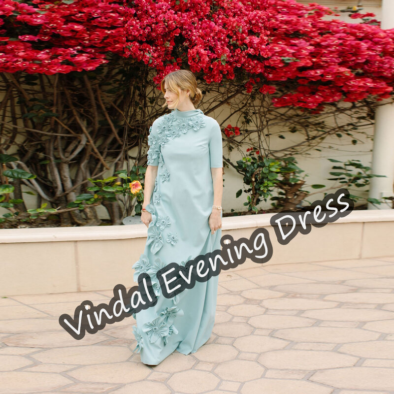 Vestido de noite feminino com decote em chiffon, sutiã embutido elegante, mangas meia, comprimento do chão em linha A, Arábia Saudita, elegante, 2024