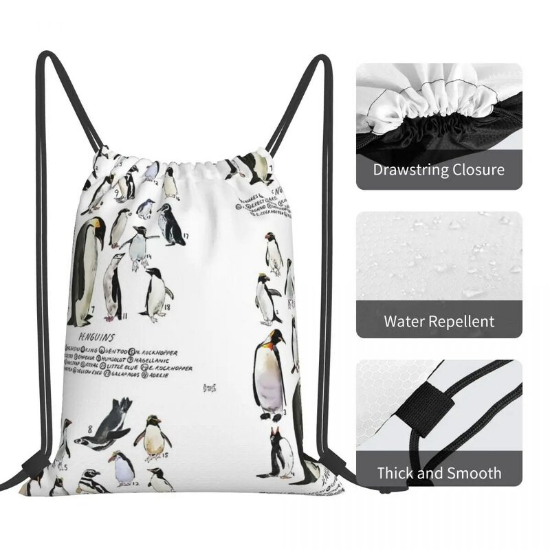 Mochilas de pingüinos transparentes para hombre y mujer, bolsos portátiles con cordón, paquete de bolsillo para zapatos, bolsas para libros, escuela