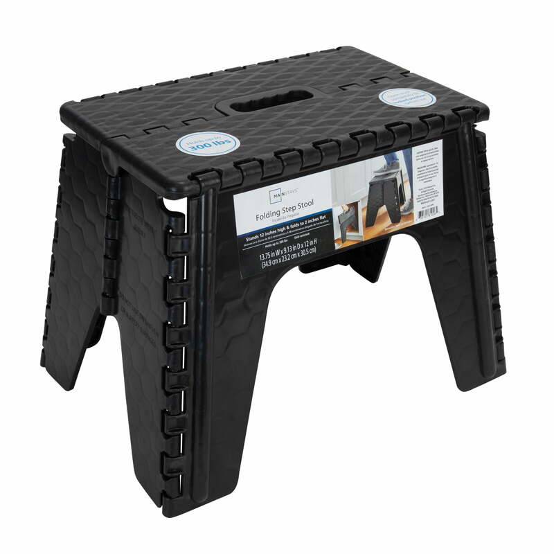 Mainstays Plastic Folding 1 Step Stool 12 inch - Black - Dimensions: 13.7 x 9.13 x 12 inch