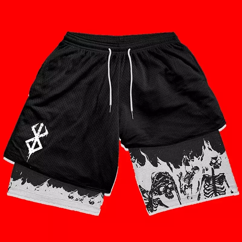 Y2K-Pantalon Court de bug astique Respirant et Surdimensionné pour Homme, Streetwear, Anime, Taille Haute, Vêtements d'Entraînement, Fitness, Été
