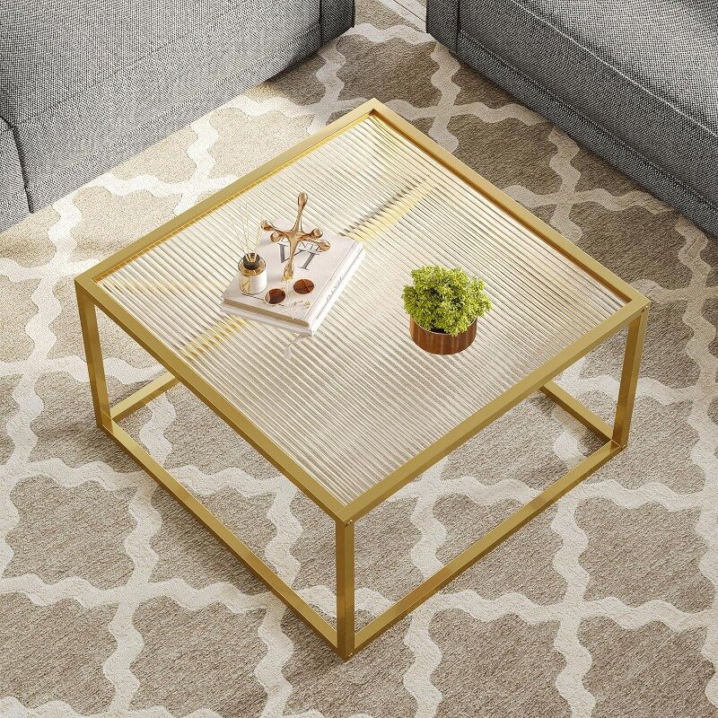 Mesa de vidro quadrado, mesa simples e moderna para sala de estar, 26,7x26,7x15,7 polegadas