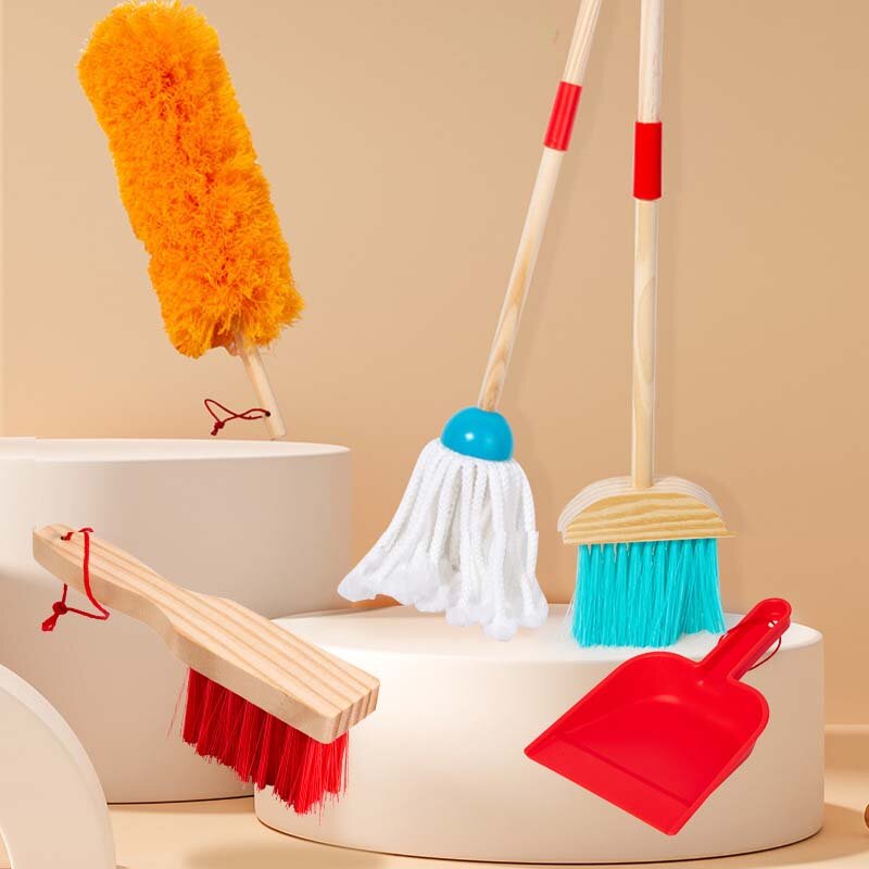 House Cleaning Wooden Children's Toys Set Mini Simulation Cleaning Pretend Play Game Kids Toys Mop Sweeping Mini Tool Toys Set