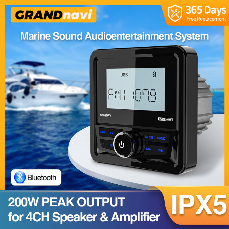 Grandnavi Marine Radio Boot Stereo Bluetooth Am Digitale Media Audiospeler Waterdicht Voor Jacht Atv Utv Golfkar Motorfiets