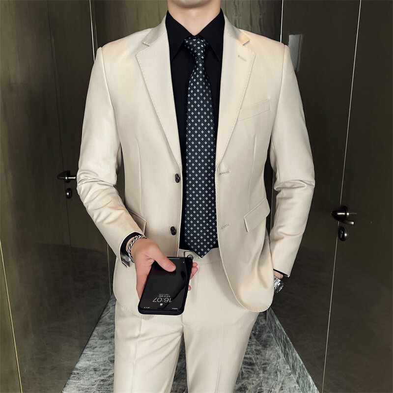 2023Trousers boutique high-end (suit + trousers) men fashion slim slim light mature style men's wear plankton handsome two sets