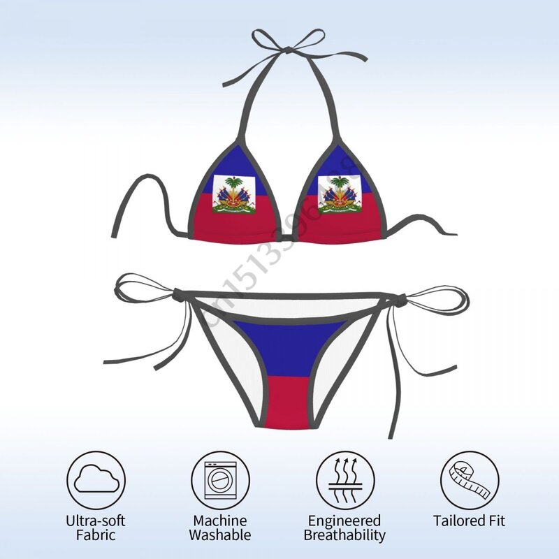 Bikini con estampado 3D de la bandera de Haiti para Mujer, traje de baño para Mujer, conjunto de microbikini, ropa de playa para verano