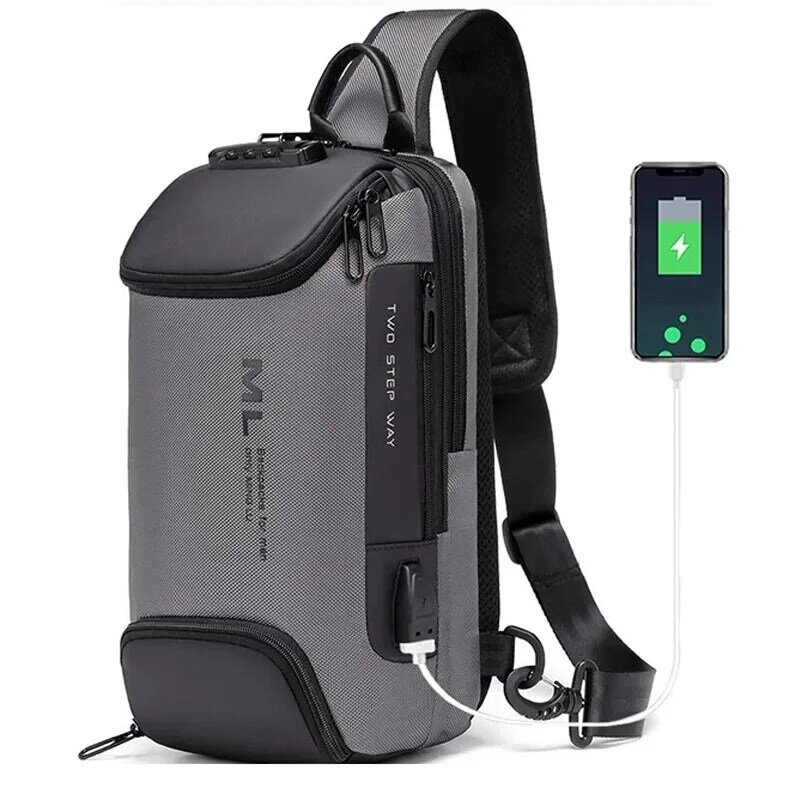 Сумка-мессенджер мужская с защитой от кражи, многофункциональная нагрудная сумочка-слинг через плечо с USB-зарядкой