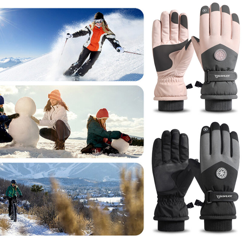 Зимние лыжные перчатки для сноуборда, Нескользящие водонепроницаемые теплые зимние перчатки с пальцами для сенсорных экранов для езды на мотоцикле и велосипеде для мужчин и женщин