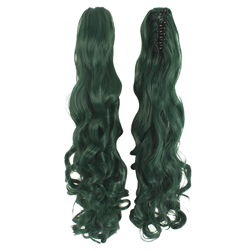 Cos Wig Female Long Curly Lolita Grip Pair Ponytail Big Wave Dark Green Anime Lolita Full-Head Wig