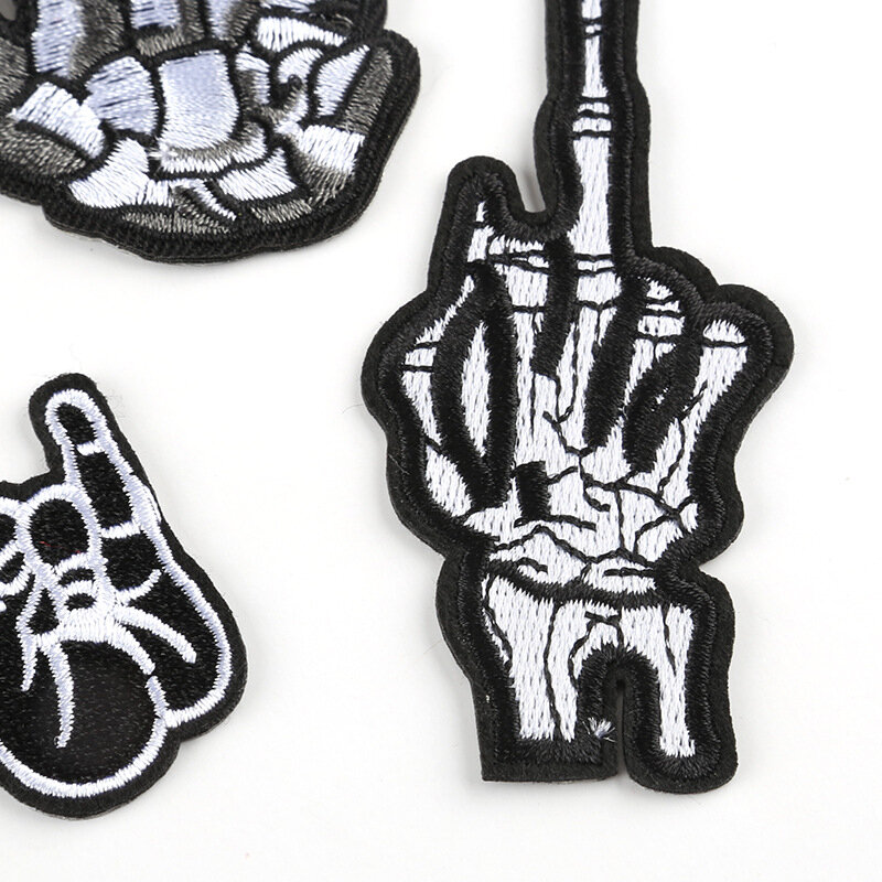 DIY Badge Embroider Patch for Clothing Hat Pants Bag Jean Fabric Sticker Fast Iron on Skeleton Finger Accessory Shoes Luggage