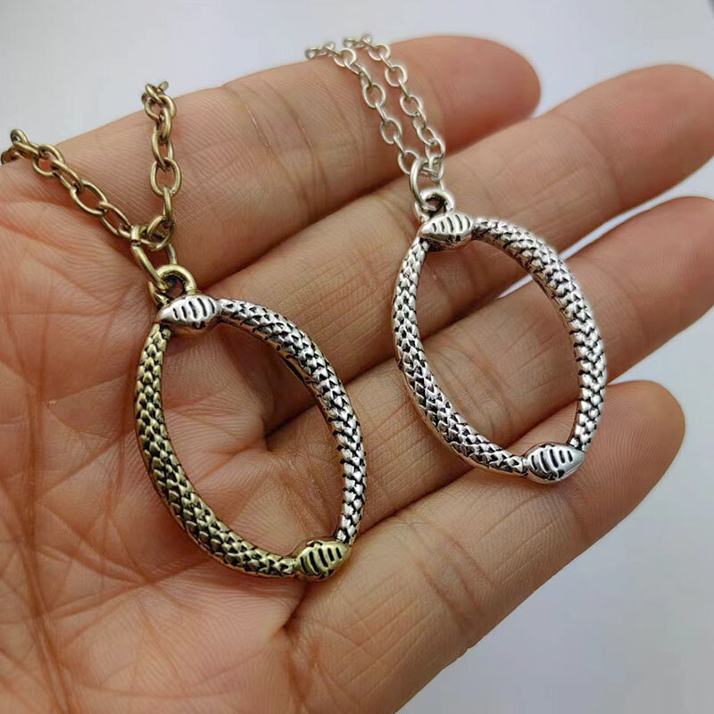 Verflochtene Schlangen Halskette, Atreyu Auryn Halskette Retro Doppels ch lange Anhänger Halskette Anhänger, verschlungene Schlange Kreis