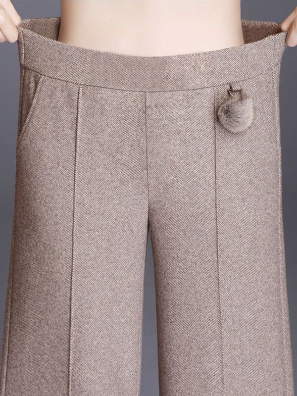 Pantalones elegantes de pierna ancha para mujer, Pantalones rectos de cintura alta, mezcla de lana, hasta el tobillo, talla grande 4xl, Otoño e Invierno
