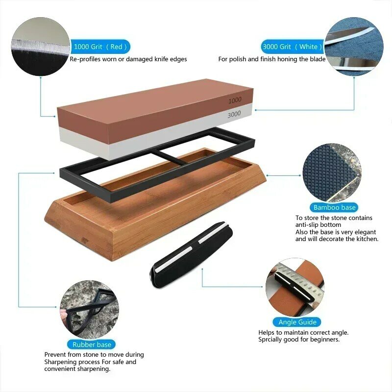 1-7Pcs Sharpening Stone Knife Sharpener Grit240-8000# Whetstone Professional Grindstone Set Wood Base Angle guide Polishing Set