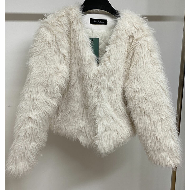2023 Autumn Fashion Faux Fox Fur Coat Women Korea Fashion Warm Feather Coats Loose Short Outercoat Lady Party Elegant Outfits