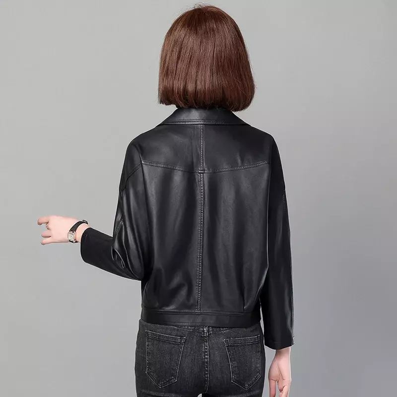 Women's Clothing Spring Leather Jackets Turn-Down Collar Slim Fashion Coat Female Suede Black Brown YTNMYOP