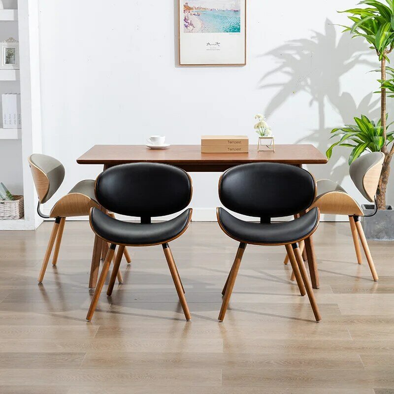 Couro moderno e simples jantando a cadeira, estilo europeu, cadeira luxuosa, forma do besouro, família pequena, economia de espaço, madeira prática, maciça