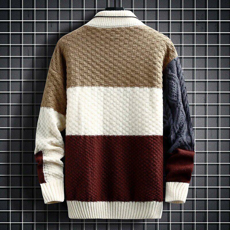 Suéter de punto grueso para hombre, jersey de cuello redondo con costuras de colores, cálido, a la moda, otoño e invierno, 2023, S-3Xl