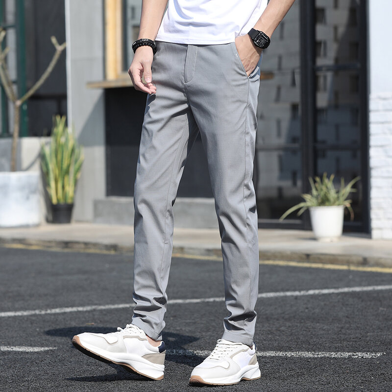 Celana Kasual Pria Celana Panjang Klasik Melar Berpori Lurus Ramping untuk Pria Celana Khaki Streetwear Musim Semi Musim Gugur Pria Kualitas Tinggi