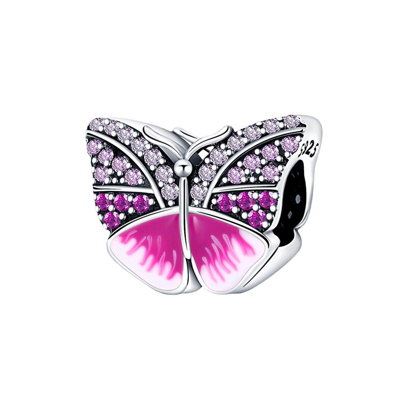 Neue Blaue Schmetterlinge & Zitieren Doppel Baumeln Charme Schmetterling Funkelnden Perlen Fit Marke Armreif Armband 925 Silber Schmuck Geschenk