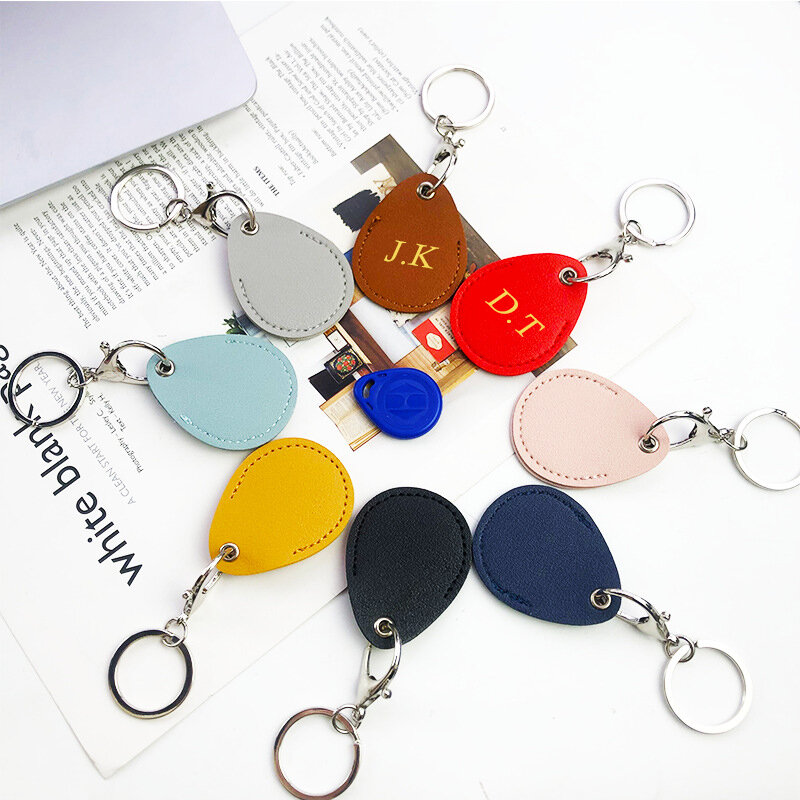 Custom Initials Fashion PU Leather Key ring Engrave Letters Advertising Gift Water Drop Wholesale Access Control Card Holder