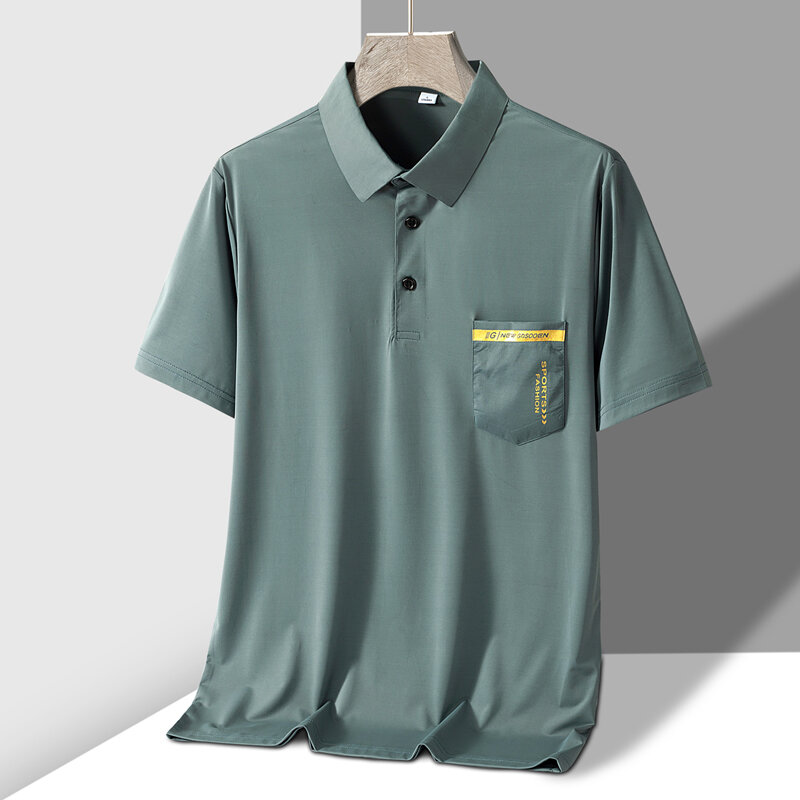Kaus Polo pria, baju pullover kasual Semua cocok Musim Panas 2024, kemeja Polo bisnis motif huruf longgar modis