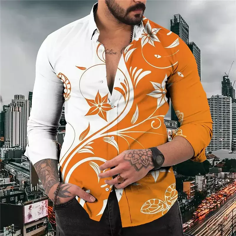 Мужская мягкая дышащая рубашка, Повседневная рубашка с длинными рукавами и креативным принтом, с отложным воротником, 2023