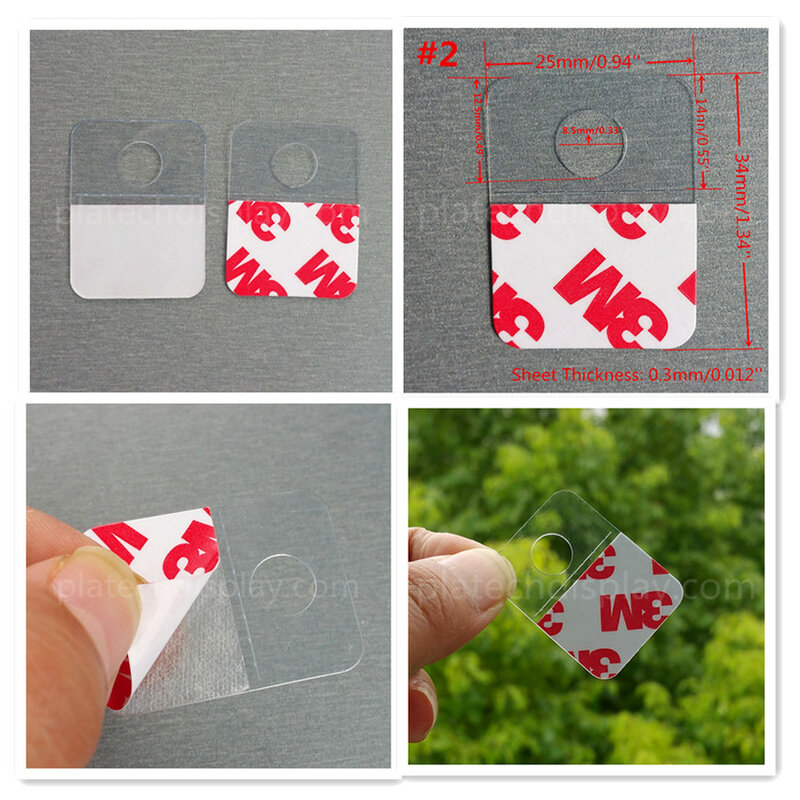 Plastic PVC PET Peghooks Display Hang Package Tab Hooks Merchandise Box Bag Hangers Round Hole Self Adhesive 400pcs