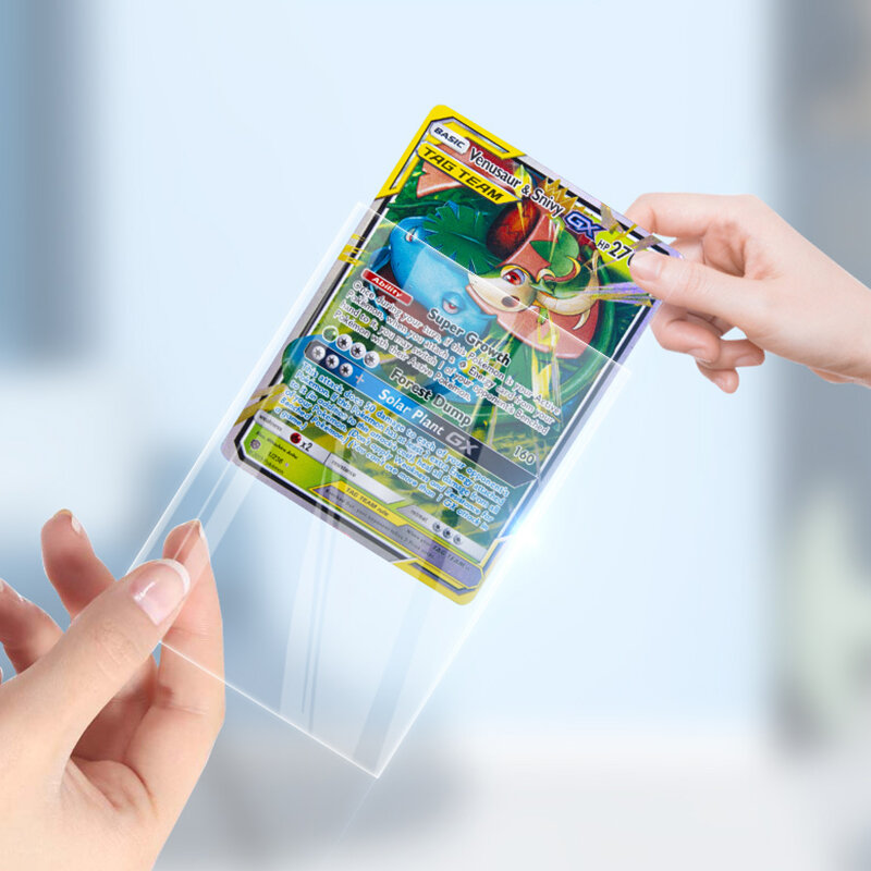 50/100 buah Set transparan penutup kartu bermain pelindung bening dudukan lengan untuk Pokemon papan kartu permainan ID kartu kantong Kit