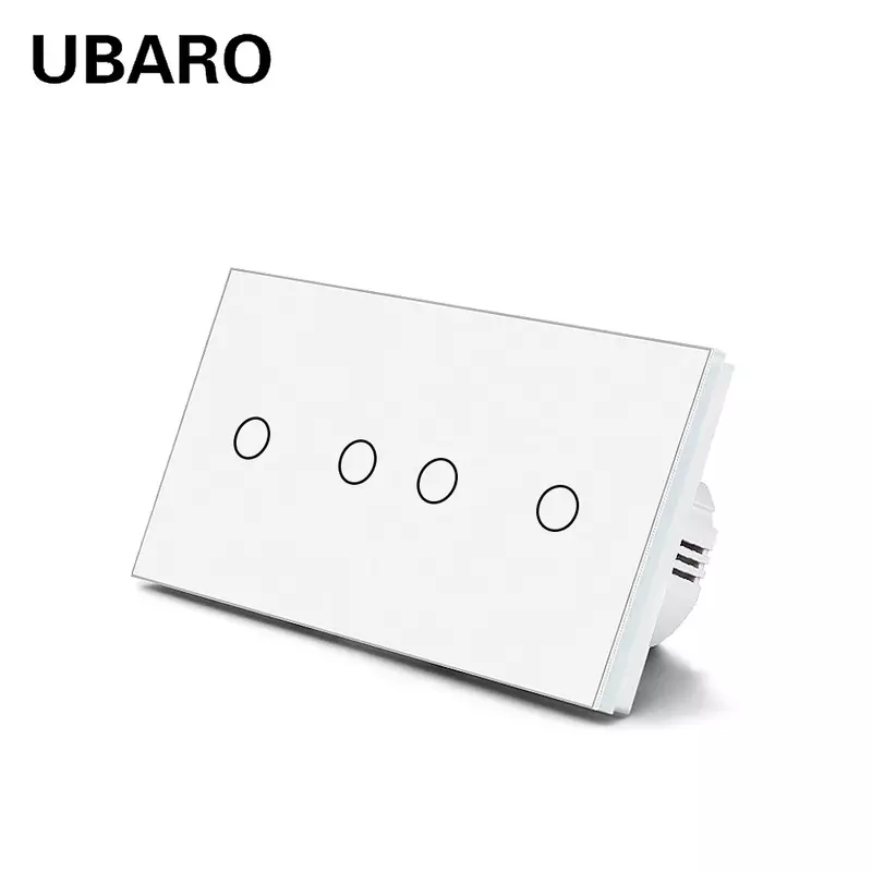 UBARO-Interruptor de luz táctil con Panel de cristal templado, de 4 entradas Interruptor eléctrico, 146mm, 100-240V, para electrodomésticos, UE y Rusia