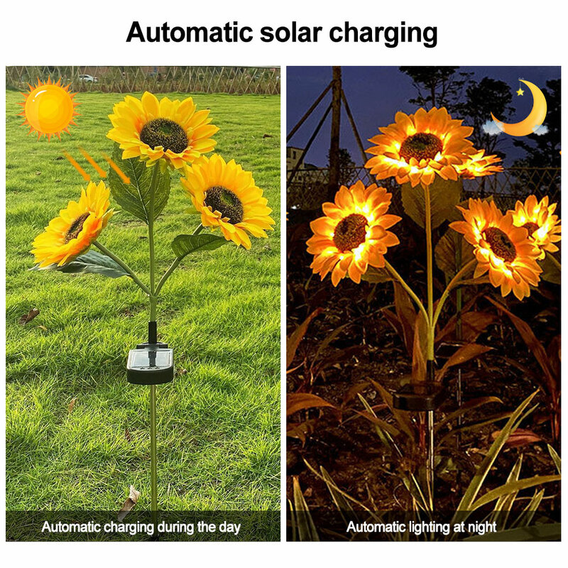 Solar LED Sunflower Lights Waterproof Landscape Lights Smart Light Control Outdoor Light for Yard Pathway Lawn Garden Decoration
