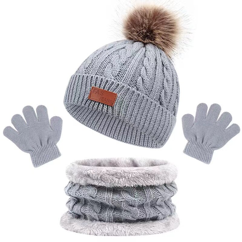 3 szt. Zimowy ciepły dziecięcy szalik na czapkę zestaw rękawiczek dziecięcą grubą, wiatroszczelną czapka typu Beanie dziecięcą kaptur szalik nowy prezent
