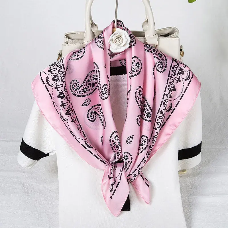 Pañuelo de seda con estampado de cachemir para mujer, Bandana para la cabeza, pañuelo cuadrado de 70x70cm, a la moda