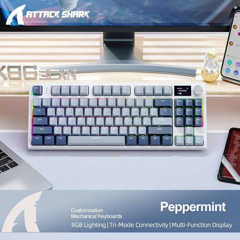 K86 Keyboard mekanis nirkabel bisa ditukar, Keyboard Bluetooth/2.4g dengan layar tampilan dan tombol putar Volume untuk game dan bekerja
