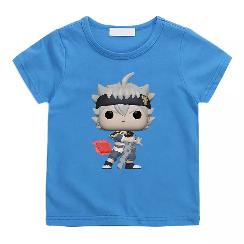 Schwarzer Klee gedruckt niedlichen Anime T-Shirts Kawaii Manga T-Shirt Baumwolle Kurzarm T-Shirt High Street Jungen/Mädchen T-Shirt