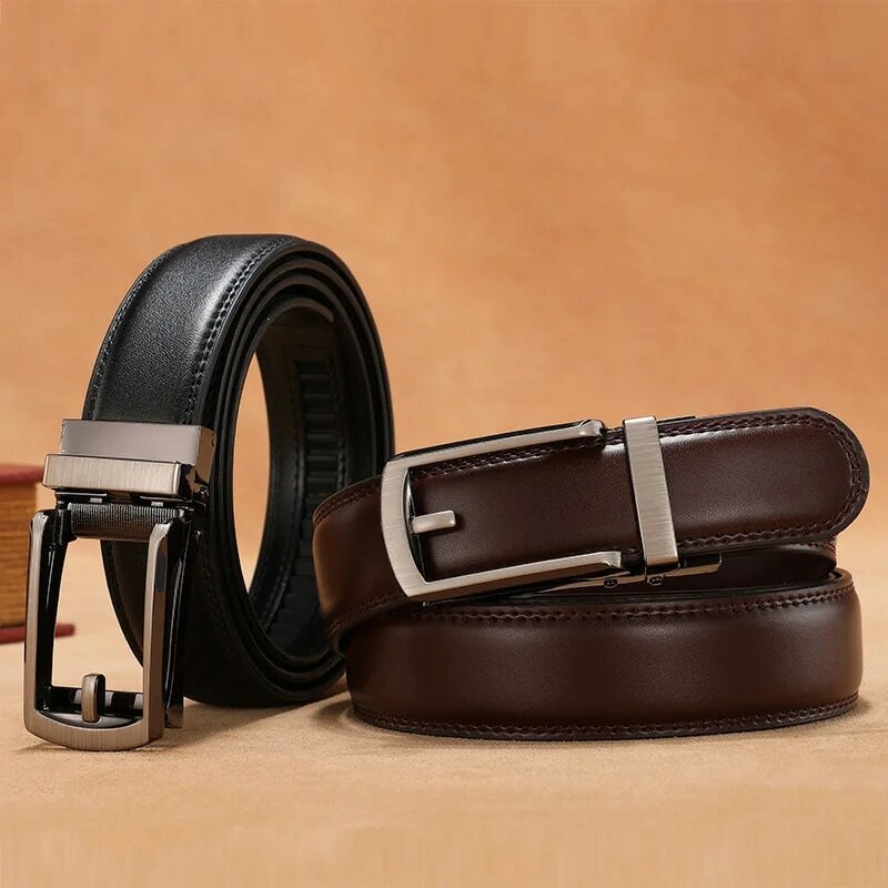 Cinturón de cuero genuino para hombre, hebilla automática de aleación de 3,5 cm, cinturón informal de negocios de cuero de vaca de dos capas, venta al por mayor