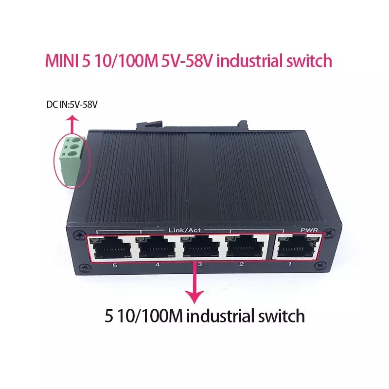 MINI 5/10 porte non gestite 10/100M 5V-58V 5/10 porte 100M porta switch ethernet industriale protezione contro i fulmini 4KV, antistatico 4KV