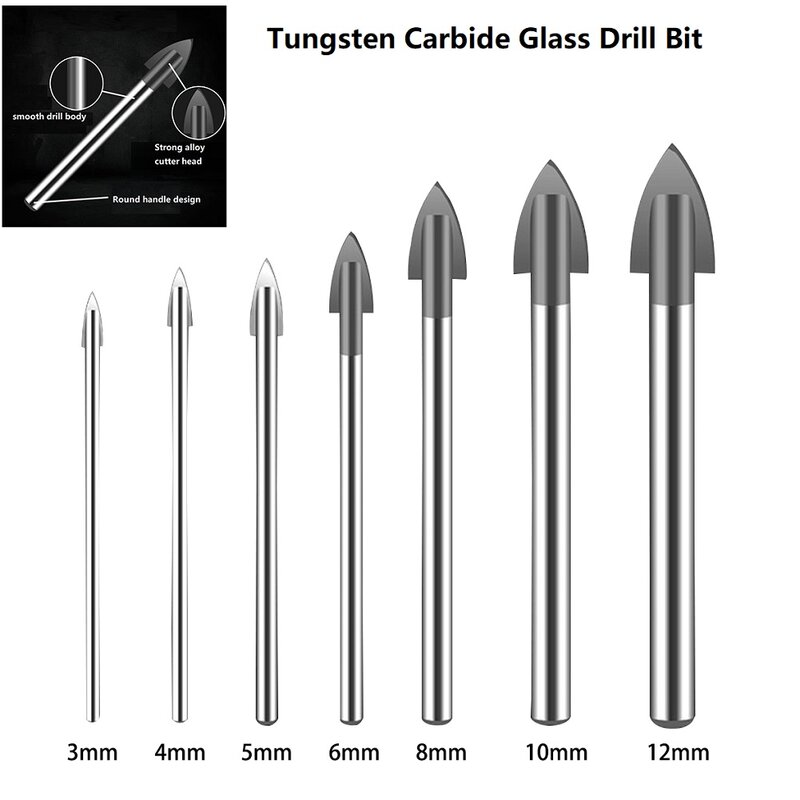 Top-Quality Drill Bit Glass Drill Parts Power Replacement Tungsten 3-12mm Bit Carbide Ceramic Cutter Glass Tool
