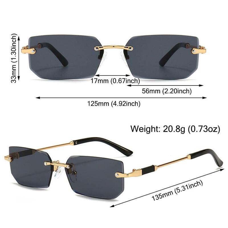 Kacamata hitam tanpa bingkai persegi panjang mode populer Wanita Pria kacamata persegi kecil UV400 kacamata matahari untuk wanita pria bepergian Oculos
