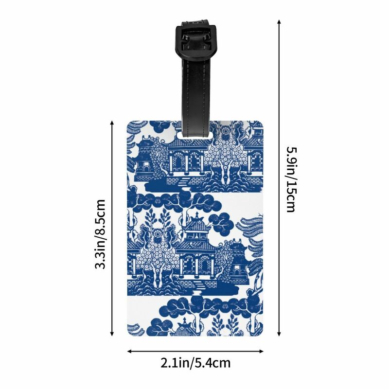 Blue Willow Chinoiserie Blue And White Porcelain Inspiration Luggage Tag Suitcase Baggage Privacy Cover ID Label
