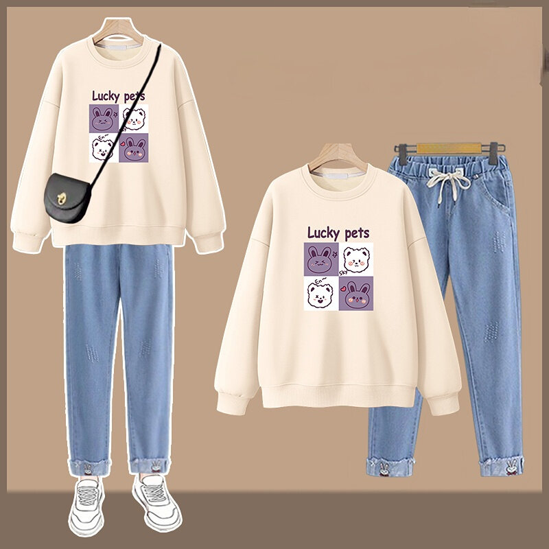 Suéter de manga larga con cuello redondo para mujer, conjunto deportivo de estilo universitario, holgado, versión coreana, primavera y otoño, 2023