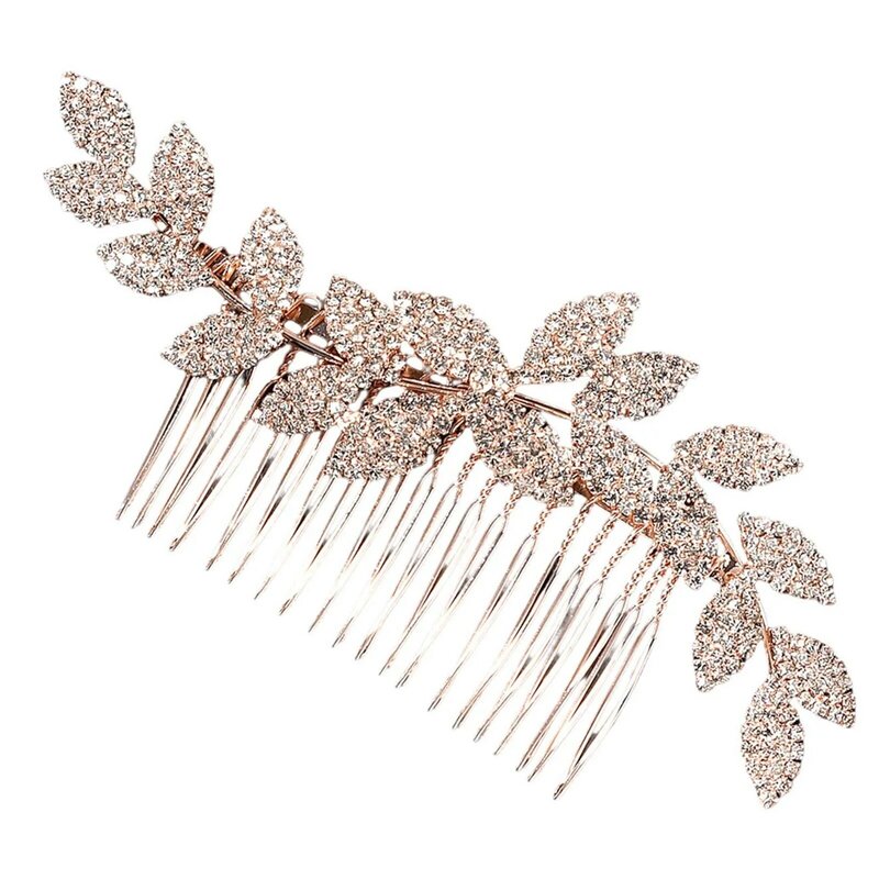 Leaf Shape Rhinestone Hair Comb Headpiece  Luxurious Alloy Hair Accessories for Princess Party Favors Accessories