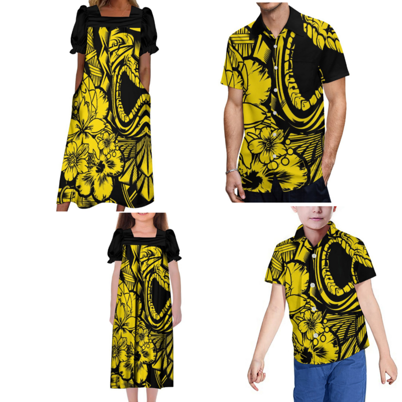 Microsia-vestido de cuello cuadrado Mumu para mujer, camisa para hombre y niña, camisa para niño, vestido familiar polinesiano personalizado, Manga corta suave
