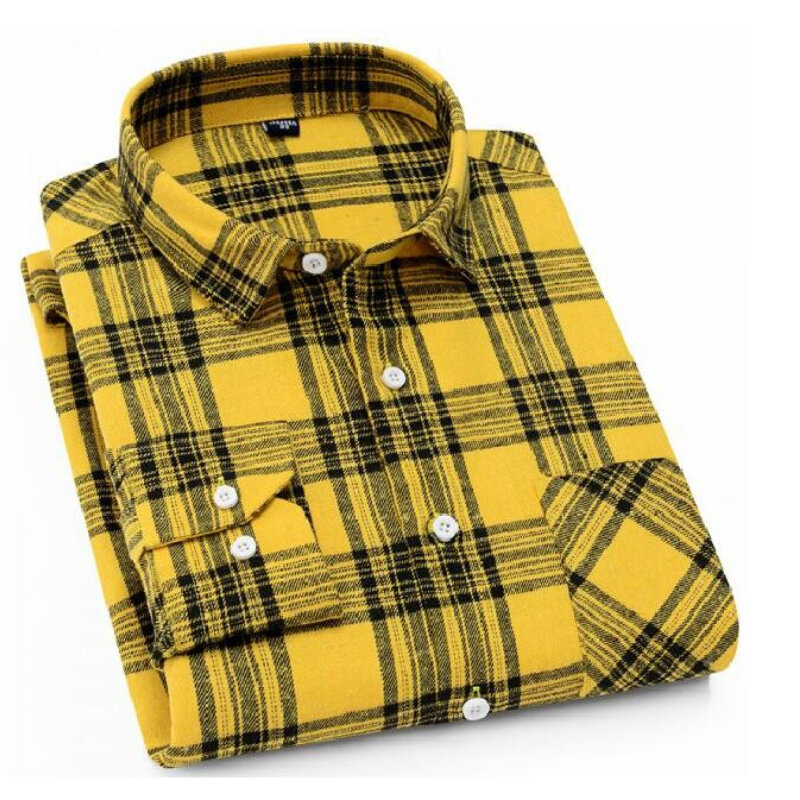 2022 novos homens casual xadrez camisa de flanela de mangas compridas peito bolso design moda botão impresso