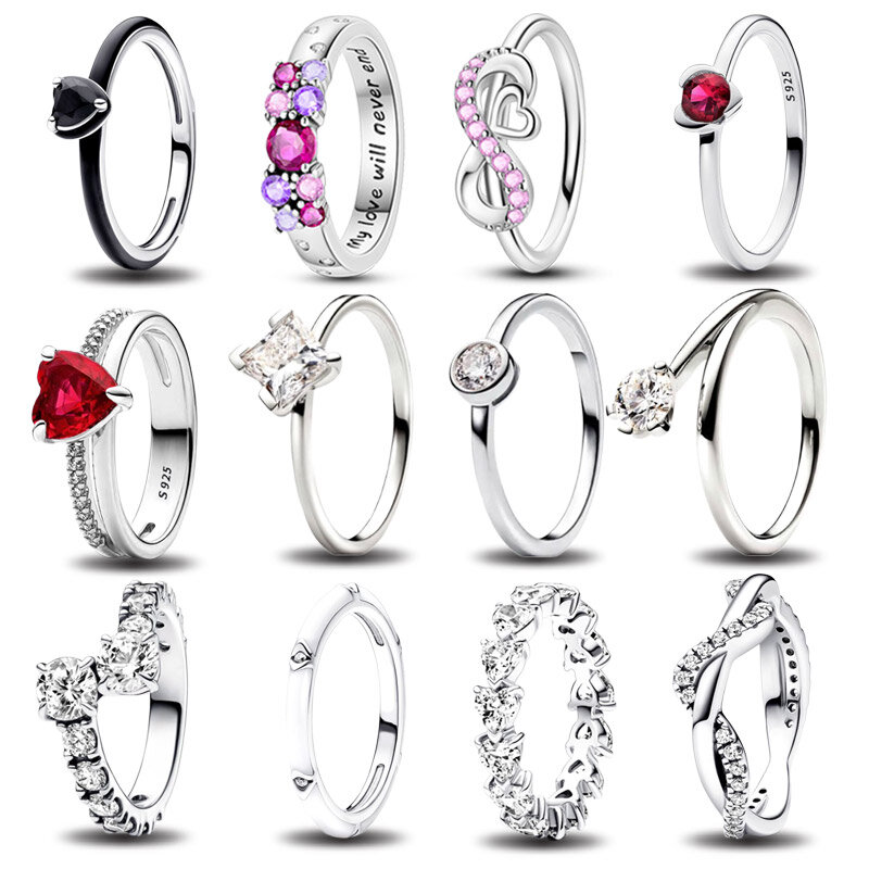 Anillo rosa en flor para mujer, anillos de plata de ley 925, diseño de circón, anillos brillantes originales, bricolaje, gran oferta, regalo de joyería para Festival